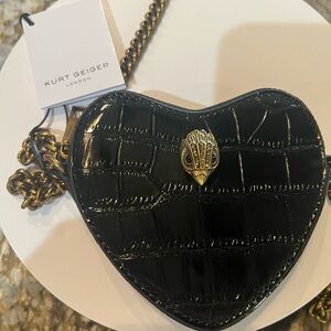 Kurt Geiger Black Croc-Embossed Heart Crossbody with Gold Accent NWT!!